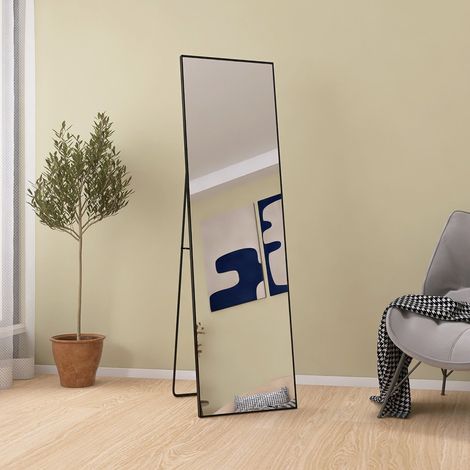 Miroir pleine,Miroir sur pied,Miroir,Miroir Mural,140x40 cm-avec Support-Rectangle-cadre en alliage d'aluminium-Salon,Chambre-Noir (1/5)