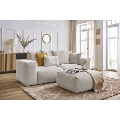 BOBOCHIC - Canapé droit fixe modulable VOLTAIRE avec pouf   Beige (1/5)