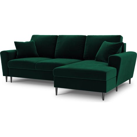 Canapé-lit d'angle droit + box 4 places en velours vert bouteille (1/5)