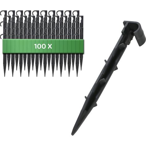 Lot de 100 ancrages de fixation pour tuyau d'arrosage - Piquet de terre - Diamètre : 16 mm - Fourche enfichable - Stable et incassable - Longue durée de vie - Ancrage au sol (1/5)