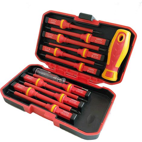 Isolierter Elektriker-Schraubendreher-Satz, 1000 V, austauschbare magnetische Spitzen, Elektroreparatur-Werkzeugset, 13-teilig