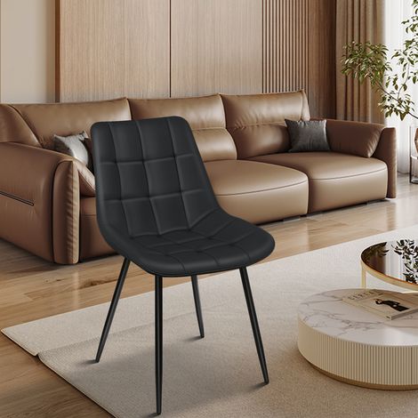 Hofuton Chaise Salle à Manger Lot de 2 Chaise de Cuisine Similicuir avec Dossier et Siège Rembourré Pieds en Métal Moderne Chaise Design Noir (1/5)