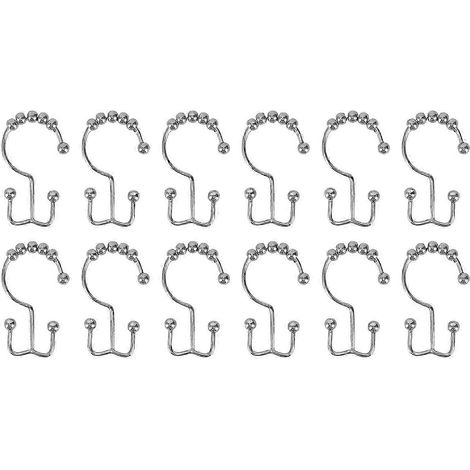Crochets de douche en acier inoxydable, 12 pièces, double crochet anticorrosion, finition polie et plaquée. Anneaux de rideau de douche. (1/5)