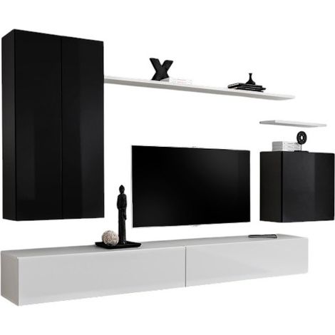 Set mobile soggiorno collezione SWITCH II design, colori nero e bianco lucido.