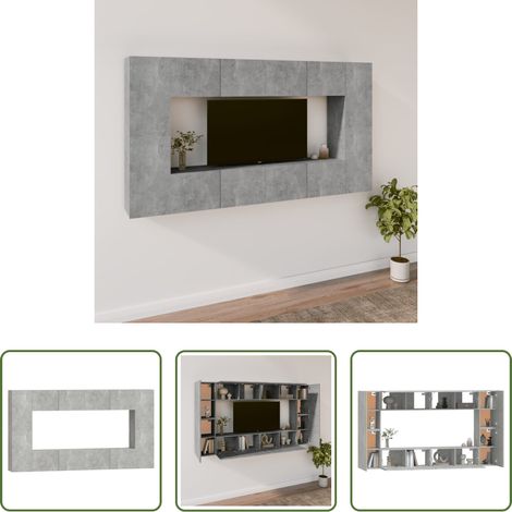 vidaXL Wandmontage - 8-tlg. TV-Schrank-Set Betongrau Holzwerkstoff (1/5)