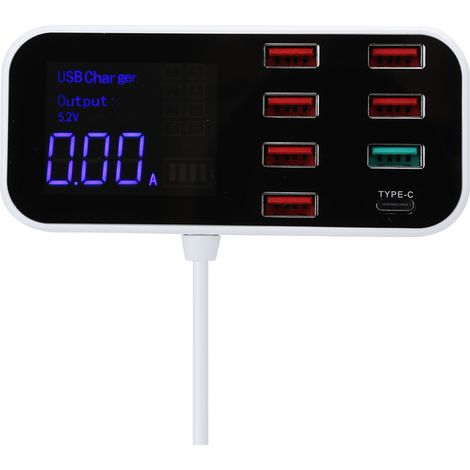 Station de Charge USB Rapide 8 Ports avec Écran Digital pour iPhone/Android