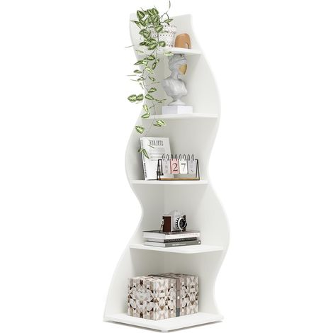 Tribesigns Corner Shelf, Modern 5-Tier Wall Corner Bookshelf, Stylish Corner Small Bookcase Storage Rack Plant Stand with Unique Shape for Living Room, Home Office, (1PC, White) (1/5)