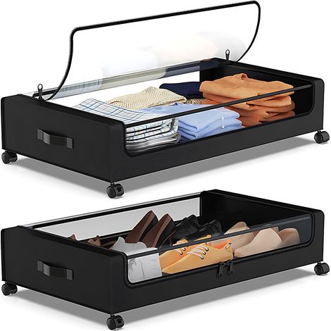 Conteneur de rangement sous le lit avec couvercles et roulettes, bacs à vêtements multifonctionnels pour la maison, dortoir, transparent, visible, anti-poussière, tiroirs de rangement sous le lit, poi (1/5)