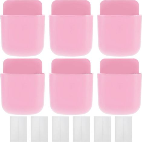 6-teiliges Wand-Set mit Fernbedienungshalter, Handy-Aufbewahrungsbox mit Ständer, Organizer für Schlafzimmer, Zuhause, Schule, Rosa (1/5)