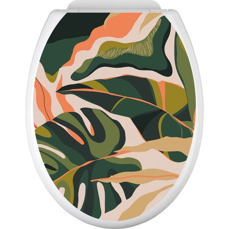 Stickers Abattant WC - Feuilles Tropicales - 35x43 cm - Adhésif BRILLANT (1/2)