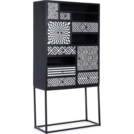 Credenza "Janesh" 4 ante, 6 cassetti, con struttura in legno di mango, stile moderno (1/5)