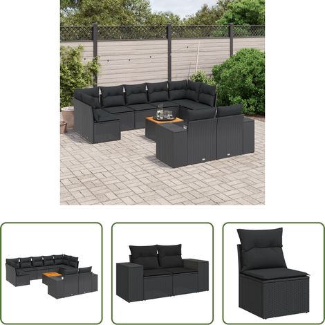 vidaXL Rattanmöbel - 10-tlg. Garten-Sofagarnitur mit Kissen Schwarz Poly Rattan (1/5)