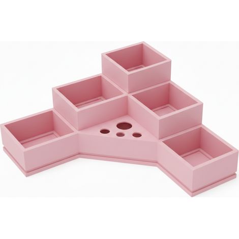 Organisateur de salle de bain rose pour cosmétiques et brosses à dents, 5 compartiments, 4 trous