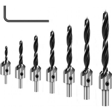 Dispositif de chanfreinage du bois tête fraisée vis à tête fraisée ouvre-trou alésage perceuse dispositif de chanfreinage à cinq tranchants-7pcs (1/5)