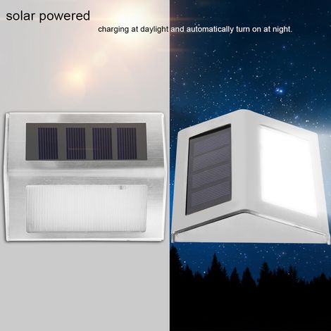 Lampadaire solaire 3LED acier inoxydable étanche pour allée jardin, luminaire paysager lumière blanche, éclairage mural extérieur sans fil (1/5)