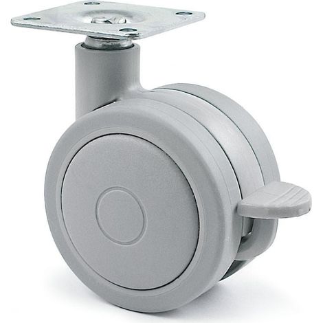 rueda giratoria rolom aro doble ø60 plástico con freno gris  banda rodadura de goma.