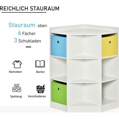 Meuble de rangement enfant, 3 tiroirs en feutrine, MDF, anti-bascule, blanc (1/4)