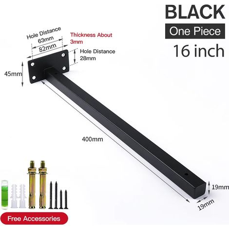 (Noir 40 cm) 2 supports d'étagère murale en acier inoxydable, robustes, pour banc, table ou étagère. Quincaillerie pour meubles (1/5)
