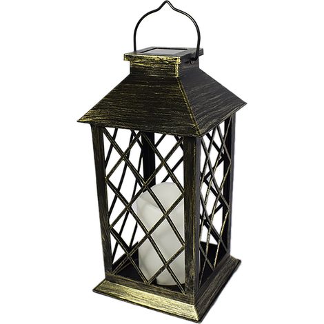 Farol solar de exterior con efecto de llama danzante, 14x14x28cm, colgante y autónomo para jardín. (1/5)