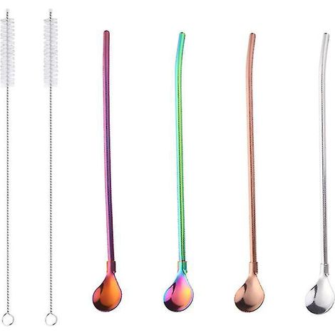 6 cuillères à paille en acier inoxydable