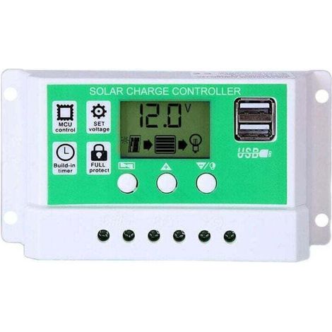 30-A-Solarladeregler für 12-V-/24-V-Blei-/Lithium-Batterien – Intelligenter Laderegler mit LCD-Bildschirm, zwei USB-Anschlüssen und Ein-/Ausschalt-Timer