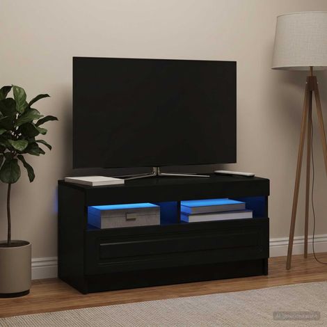 vidaXL Meuble TV LED Noir Bois d'ingénierie (1/5)
