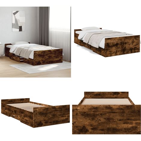 Cadre de lit avec tiroirs sans matelas chêne fumé 100x200 cm - Cadre De Lit - Lit Double - Meuble De Chambre - Rangement Sous Lit - Design Moderne - Home & Living