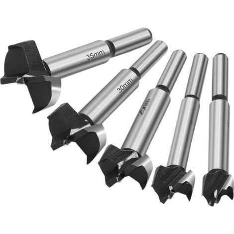 XEPHO Mèche pour bois, Mèches Forestières, 5 PCS (15/20/25/30/35mm), Foret à Bois en Alliage de Qualité Supérieure avec Queue Ronde Pour le Perçage Dans le Bois,Contreplaqué