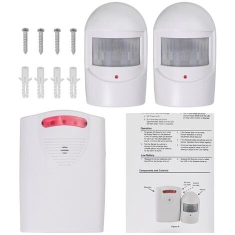 QORVA-Système d'alarme de sécurité, 1 récepteur et 2 détecteurs de mouvement PIR résistants aux intempéries pour cour/garage/grange, kit de sirène sans fil pour la protection anti-effraction du port e