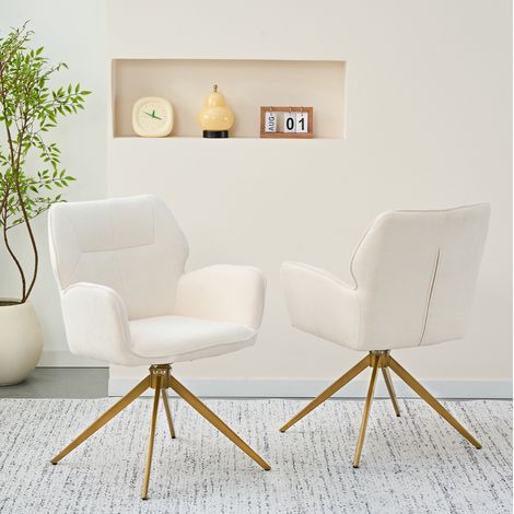 Chaise pivotante en chenille crème, lot de 2, avec accoudoirs et pieds métal,53.5×45×84cm (1/5)