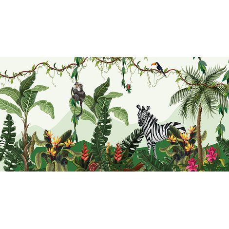 Papier peint panoramique - Jungle Animaux - 130 cm x 65 cm (1/2)