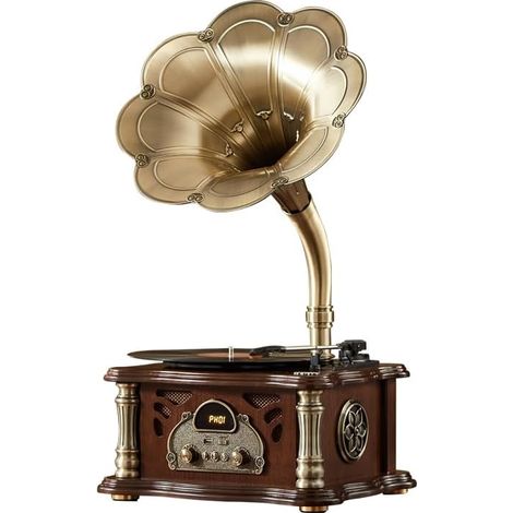 Platine Vinyle rétro, Tourne-Disque avec Bluetooth, Phonographe, Haut-parleurs stéréo intégrés, Radio FM, Commande à Distance (1/4)