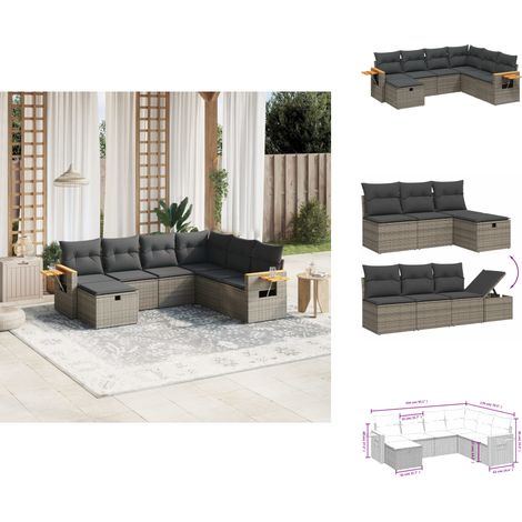 Salon de jardin avec coussins 7 pcs gris résine tressée - Ensemble Salon De Jardin - Salon De Jardin Extérieur - Mobilier De Jardin - Canapé Jardin - Chaise Longue (1/4)