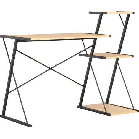 Schreibtisch mit Regal Schwarz und Eiche 116×50×93 cm