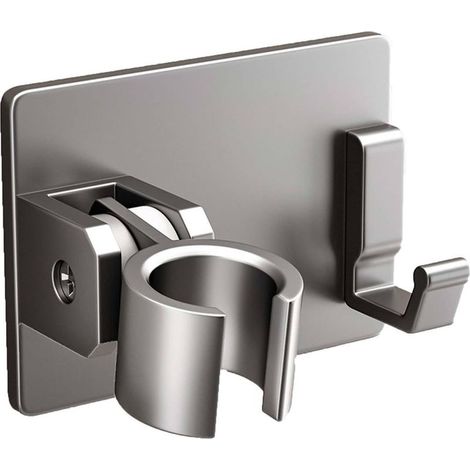 Support Pommeau de Douche Collant Accroche Pommeau de Douche Espace Aluminium Support Douchette Réglage de l'angle à 120° Porte Pommeau de Douche Rectangle avec Crochet, Gris Pistolet (1/5)