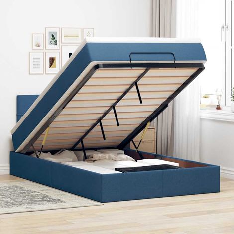 Cama otomana con colchón y luces LED tela azul 120x190cm (1/5)