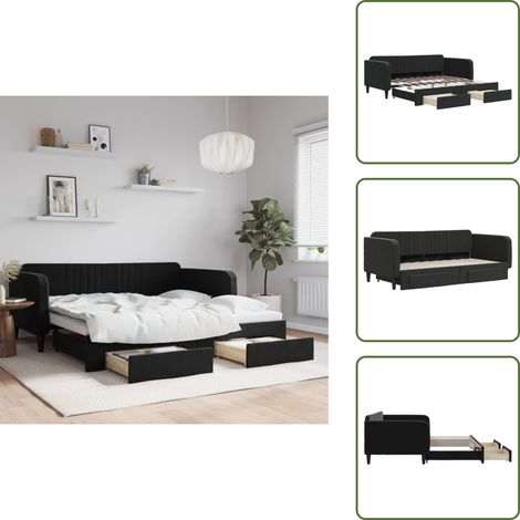 Schubladenbett - vidaXL Tagesbett Ausziehbar mit Schubladen Schwarz 90x190 cm Samt - Doppelbett (1/5)