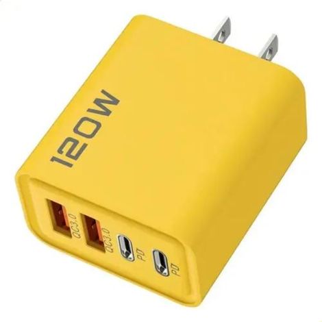 Beyamis Chargeur mural USB-C 120W – 4 ports, PD QC30, jaune, voyage/bureau (1/5)