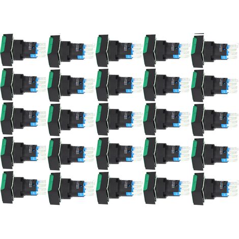 Interrupteur poussoir carré 25 pièces ABS laiton auto-verrouillant avec voyant pour boîte de distribution 16mm 24V vert (1/5)