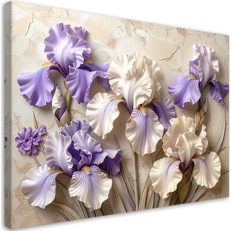 Quadro su tela, Iris viola e bianchi in 3D - 60x40 (1/2)