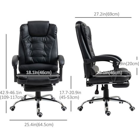 Fauteuil de direction noir à dossier haut, revêtement en similicuir, repose-pieds rétractable et accoudoirs rembourrés pour un confort d'assise optimal. (1/5)
