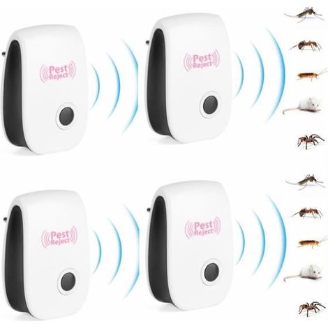 Lot de 4Pcs Repulsif Ultrasons,Répulsif Électronique Anti Mouches,Moustique,Cafards,Rats,Souris (1/4)