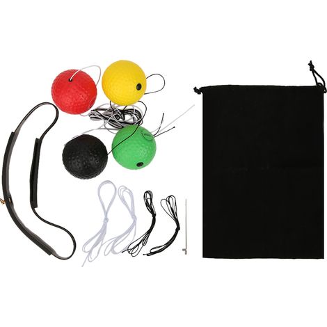 Ballon de Boxe 4 Balles Réglable avec Casque en Mousse PU pour Entraînement Réactif (1/5)
