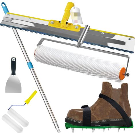 Selbstnivellierender Zementwerkzeugsatz, 11-mm-Entfernerwalze, 30-mm-Nivellierschuh, selbstnivellierende Schaber, 162-cm-Teleskopstange (mit Farbroller und Spachtel)