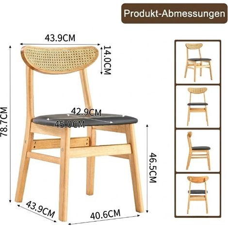 Lot de 2 chaises de salle à manger en bois massif, dossier cannage rotin, siège rembourré ergonomique, style scandinave, pièce unique pour cuisine. (1/5)