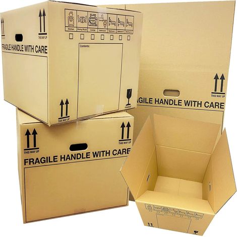 10 x New Print 21'' x 21'' x 16'' Printed Removal Cardboard Boxes With Checklist & Handles
