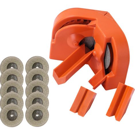 Kit d'affûtage de forets haute précision, comprenant 10 disques diamantés et 3 outils auxiliaires (orange). (1/5)