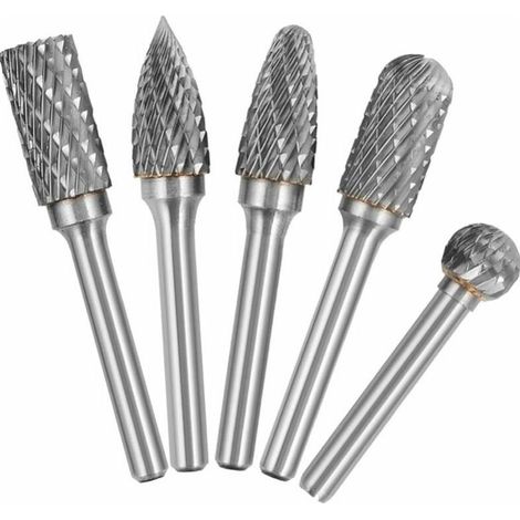 5 pièces Fraise rotative, tige 6mm, tête 10mm, carbure de tungstène, double coupe, pour bois, gravure, sculpture (1/4)