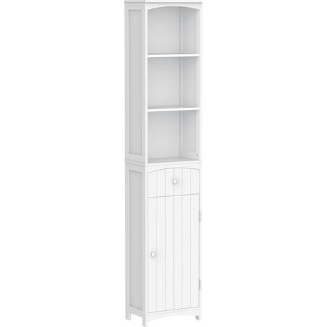 Meuble Colonne de Salle de Bain Meuble colonne rangement WC avec étagère et tiroir, placard 34L x 24l x 170H cm Blanc (1/5)