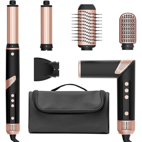 Brush À Air Chaud 5 En 1 - Séchoir Coiffant Automatique - Pour Lissage Bouclage Et Volume - 1000 W - 3 Vitesses - Tête De Brosse Interchangeable - 1 Pièce